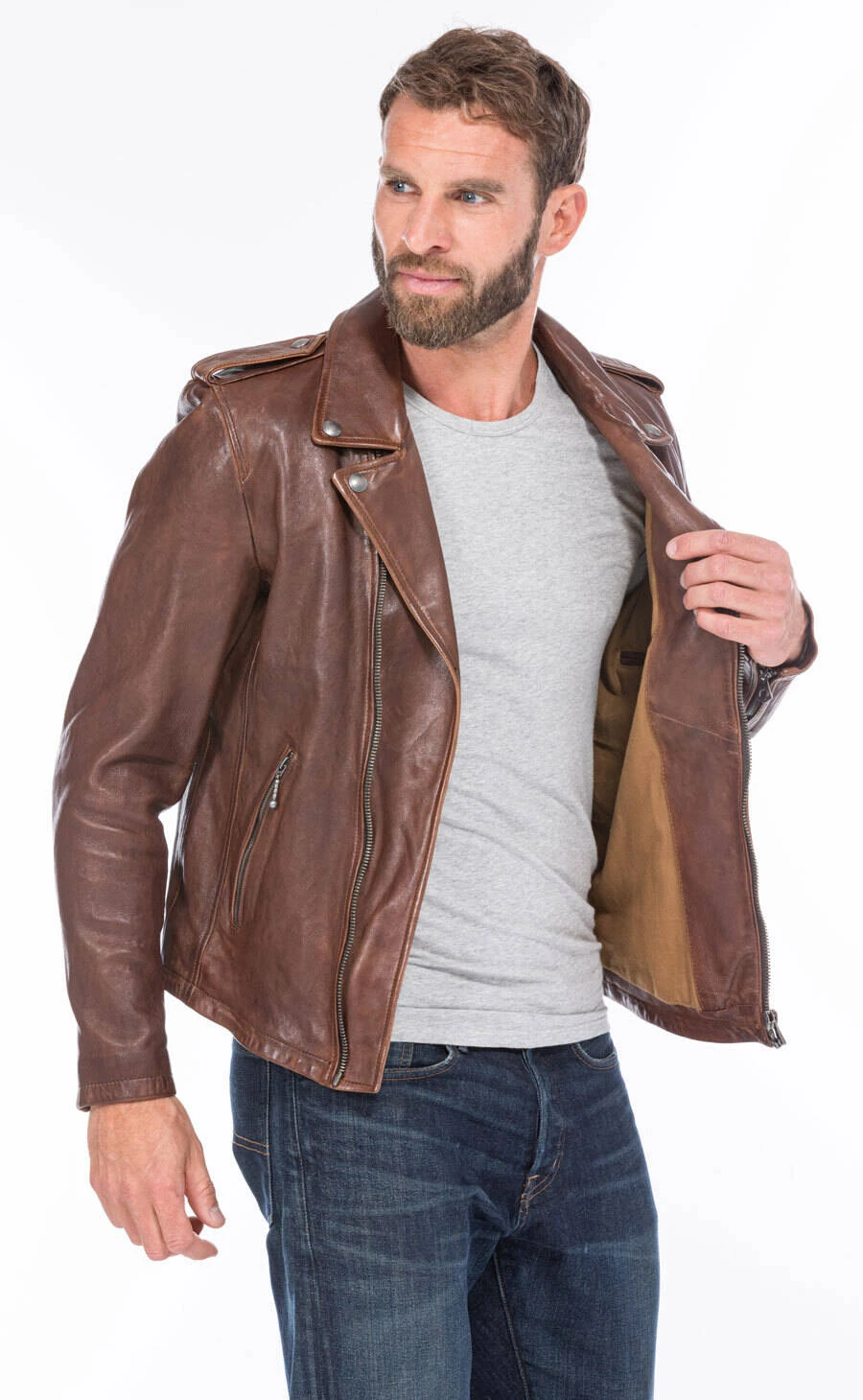 Blouson Cuir Homme Biker Dark Cognac " GOLBERG " 8 Blouson Cuir Homme Biker Dark Cognac " GOLBERG " – Image 8