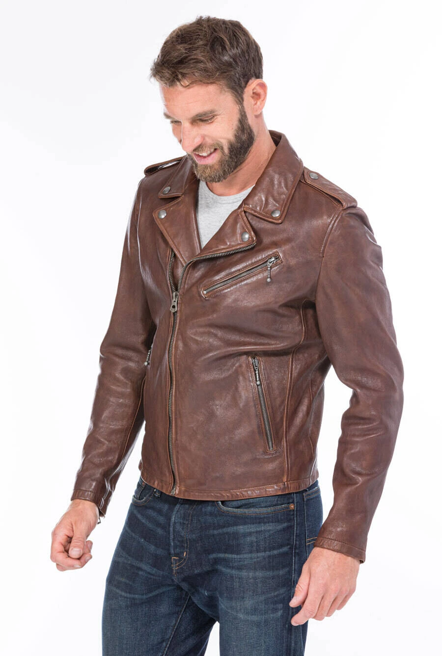 Blouson Cuir Homme Biker Dark Cognac " GOLBERG " 7 Blouson Cuir Homme Biker Dark Cognac " GOLBERG " – Image 7