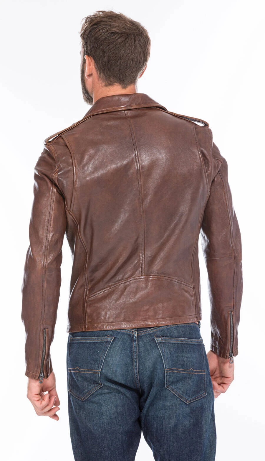 Blouson Cuir Homme Biker Dark Cognac " GOLBERG " 2 Blouson Cuir Homme Biker Dark Cognac " GOLBERG " – Image 2