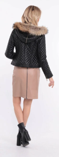 Blouson Cuir Femme Agneau Noir " KATY "