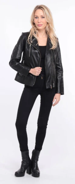 Blouson Cuir Femme Biker Noir " ELISE " -Maroquinerie blouson cuir noir elsa 16 057633800 1153 01072023 scaled