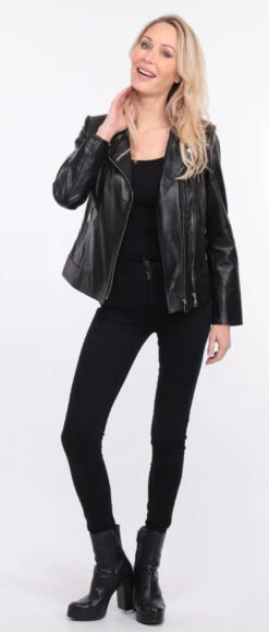 Blouson Cuir Femme Biker Noir " ELISE "