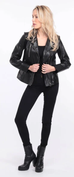 Blouson Cuir Femme Biker Noir " ELISE " -Maroquinerie blouson cuir noir elsa 5 041606400 1153 01072023 scaled