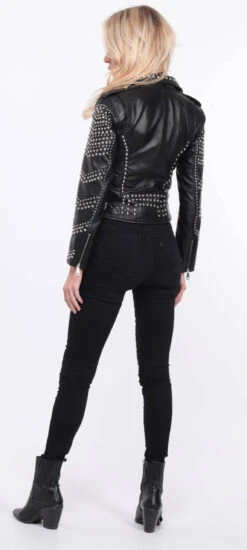 Blouson Biker Femme Agneau Noir Clouté " MILENA " -Maroquinerie blouson cuir noir marbella clout 10 024117600 1406 01072023 scaled