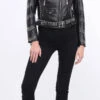 Blouson Biker Femme Agneau Noir Clouté " MILENA "