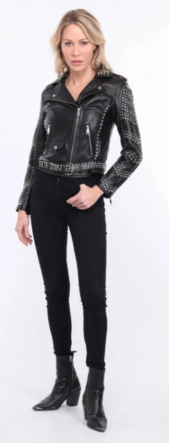 Blouson Biker Femme Agneau Noir Clouté " MILENA " -Maroquinerie blouson cuir noir marbella clout 2 086974700 1406 01072023 scaled