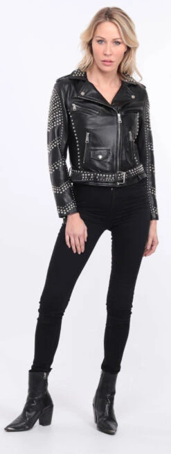 Blouson Biker Femme Agneau Noir Clouté " MILENA " -Maroquinerie blouson cuir noir marbella clout 3 006904700 1406 01072023 scaled