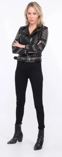 Blouson Biker Femme Agneau Noir Clouté " MILENA " -Maroquinerie blouson cuir noir marbella clout 7 058218800 1406 01072023 scaled