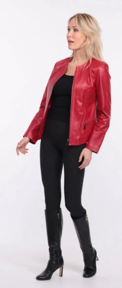 Spencer Cuir Femme Rouge " CHRISTIE " -Maroquinerie blouson cuir rouge chrsista 14 049897000 1155 01072023 scaled