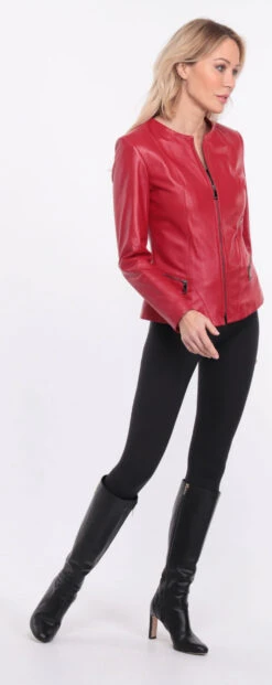Spencer Cuir Femme Rouge " CHRISTIE " -Maroquinerie blouson cuir rouge chrsista 4 072207200 1155 01072023 scaled