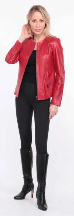 Spencer Cuir Femme Rouge " CHRISTIE " -Maroquinerie blouson cuir rouge chrsista 8 075649100 1155 01072023 scaled