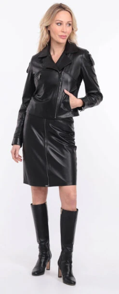 Blouson Biker Agneau Noir Femme " LYNE "