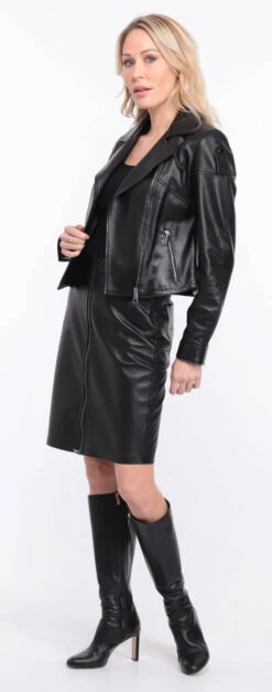 Blouson Biker Agneau Noir Femme " LYNE " -Maroquinerie blouson lyna noir 1 013103200 1407 01072023 scaled
