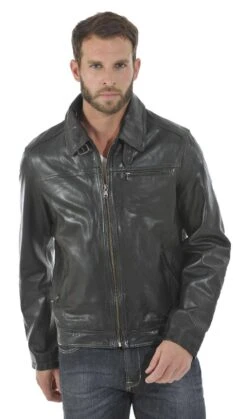 Blouson Cuir Homme Agneau Lavé Noir Sport Mode " 100144 " -Maroquinerie blouson major face 024199700 1312 16052014