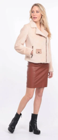 Blouson Femme Alcantara Ecru " MELANIE " -Maroquinerie blouson melrose alcanta ecru 15 005590300 1405 01072023 scaled