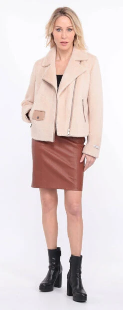 Blouson Femme Alcantara Ecru " MELANIE " -Maroquinerie blouson melrose alcanta ecru 2 046602900 1405 01072023 scaled