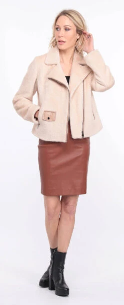 Blouson Femme Alcantara Ecru " MELANIE " -Maroquinerie blouson melrose alcanta ecru 3 083907900 1405 01072023 scaled