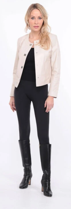 Spencer Cuir Agneau écru " NEW BE " -Maroquinerie blouson new brenda ecru 17 044984700 1402 01072023 scaled