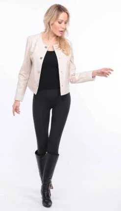 Spencer Cuir Agneau écru " NEW BE " -Maroquinerie blouson new brenda ecru 18 015493000 1402 01072023