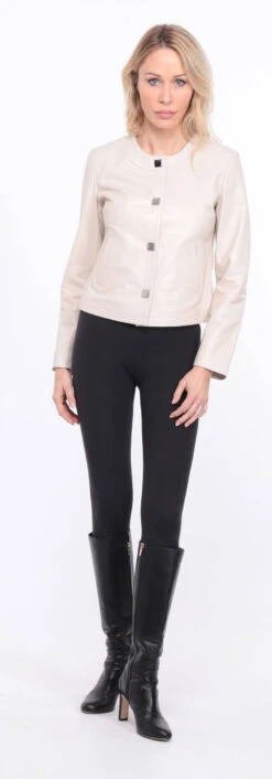 Spencer Cuir Agneau écru " NEW BE " -Maroquinerie blouson new brenda ecru 6 003590900 1402 01072023 scaled