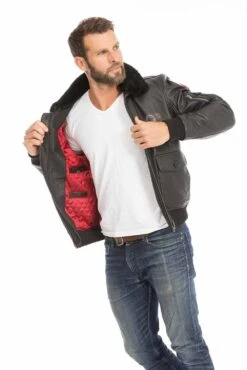 Blouson Cuir Homme Noir " 102424 " 19 Blouson Cuir Homme Noir " 102424 " -Maroquinerie blouson pilote aviateur homme noir 102424 15 048092300 1009 29092023