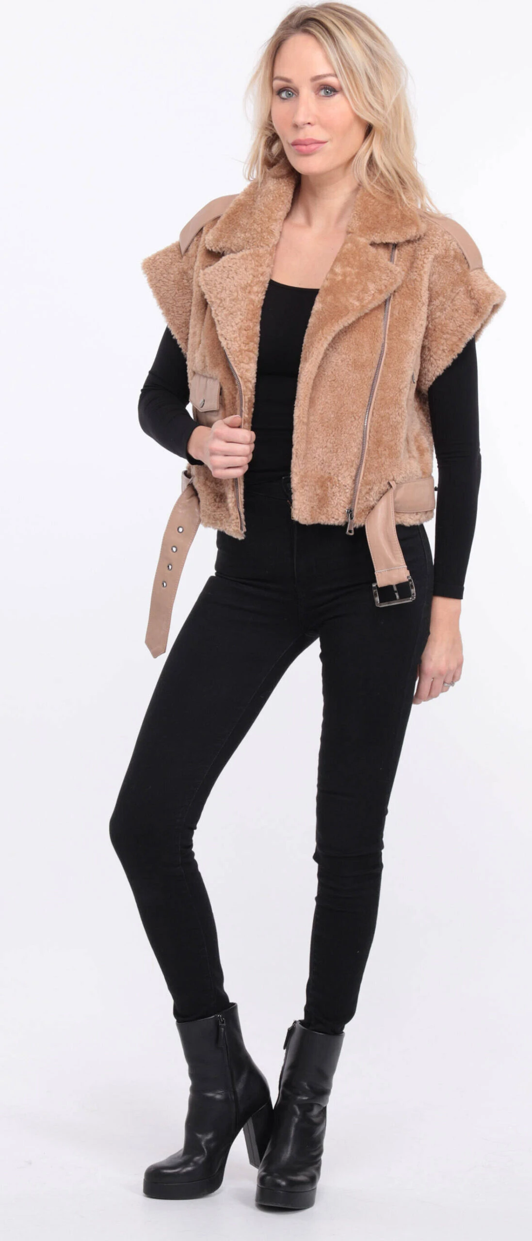 Gilet Sans Manches Mouton Camel Femme " SIE " 2 Gilet Sans Manches Mouton Camel Femme " SIE " – Image 2