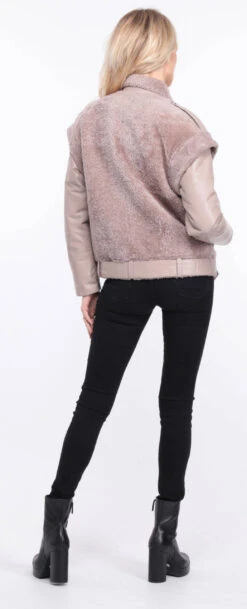 Blouson Cuir Agneau + Mouton Gris Clair " TINE "