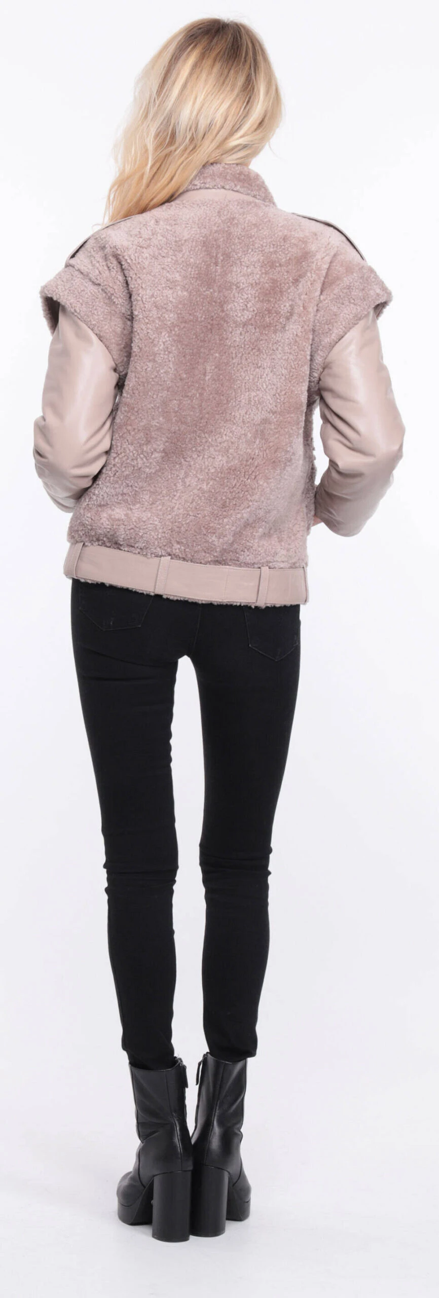 Blouson Cuir Agneau + Mouton Gris Clair " TINE " 10 Blouson Cuir Agneau + Mouton Gris Clair " TINE " – Image 10