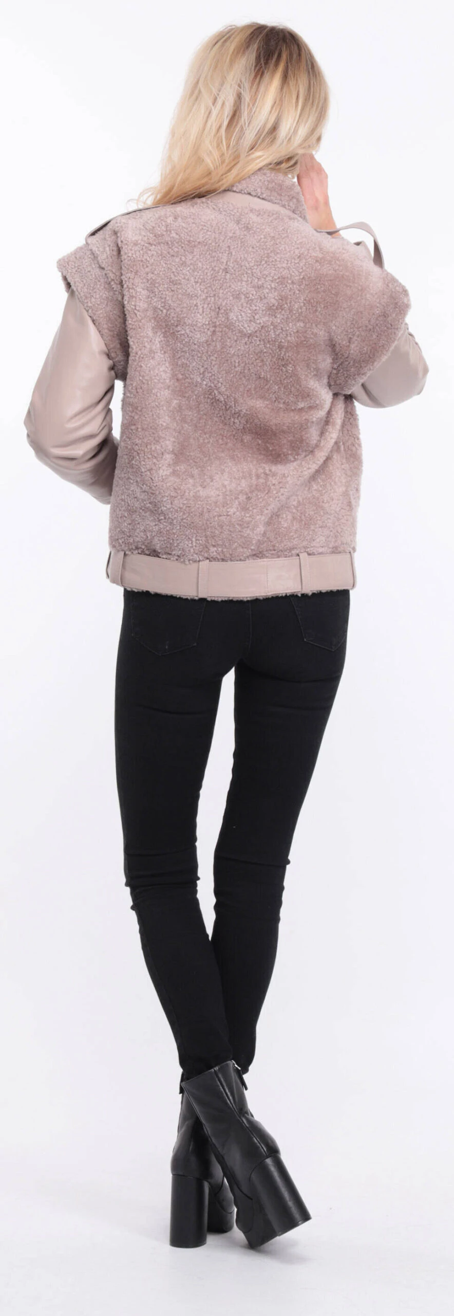 Blouson Cuir Agneau + Mouton Gris Clair " TINE " 3 Blouson Cuir Agneau + Mouton Gris Clair " TINE " – Image 3