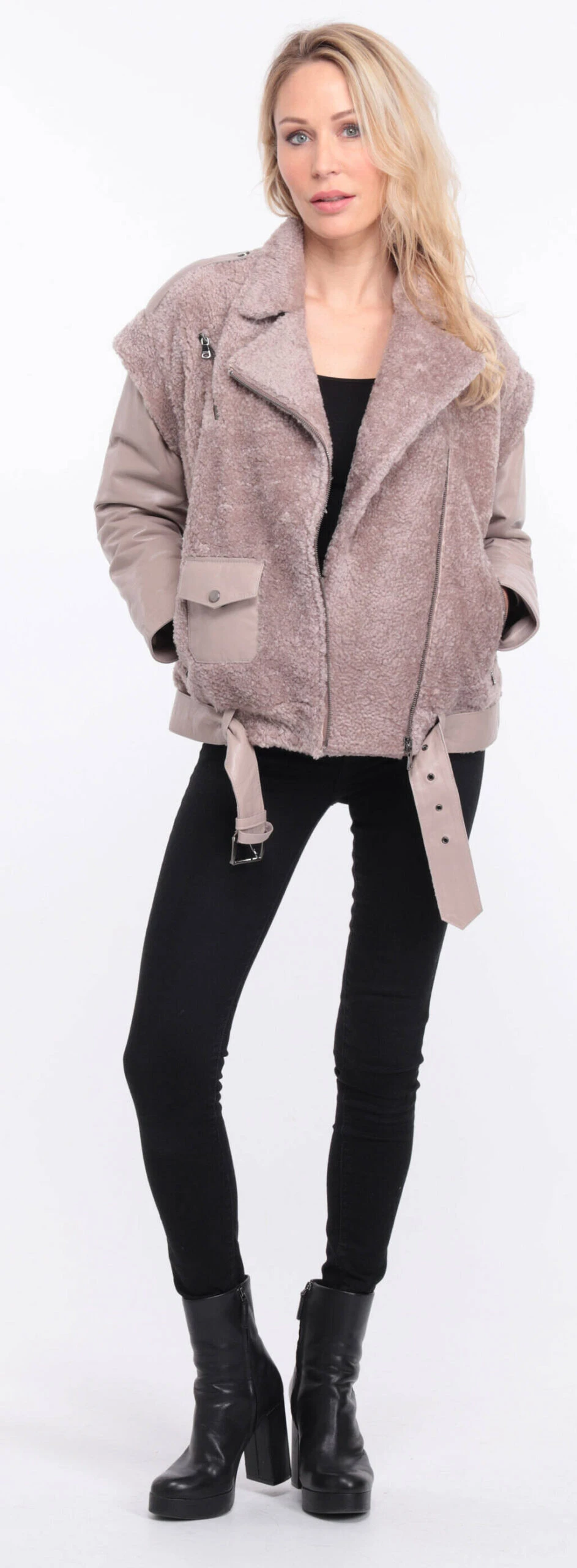 Blouson Cuir Agneau + Mouton Gris Clair " TINE " 15 Blouson Cuir Agneau + Mouton Gris Clair " TINE " – Image 15