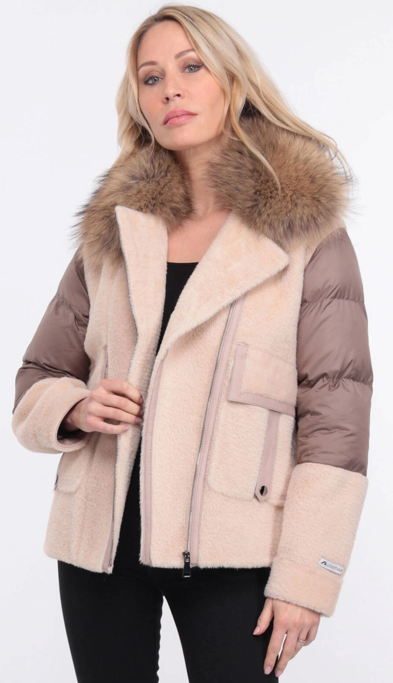 Veste Femme Mouton + Tissu Beige " BETTIE " 17 Veste Femme Mouton + Tissu Beige " BETTIE " – Image 17