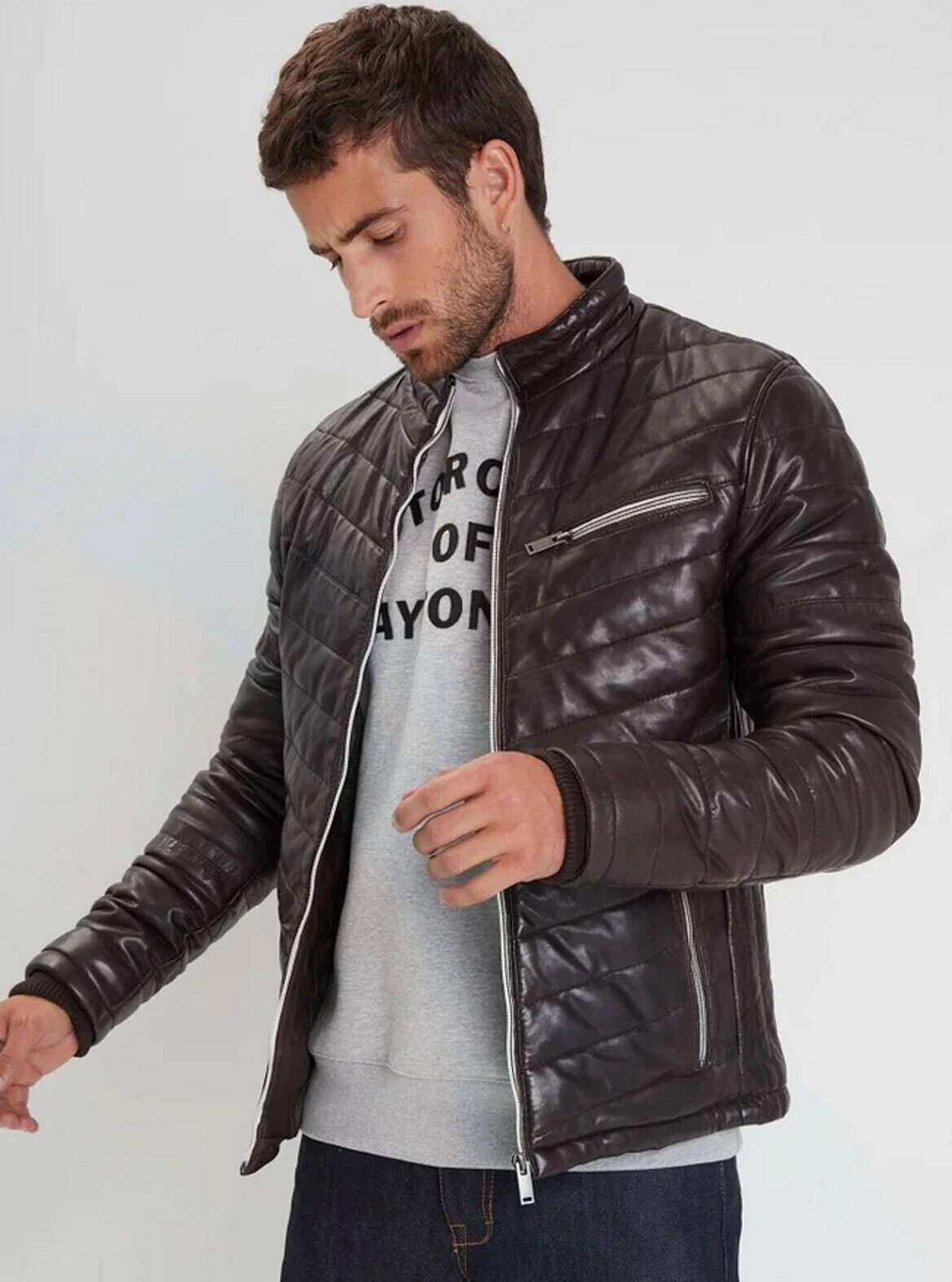 Doudoune Cuir Homme Marron " 102444 " 2 Doudoune Cuir Homme Marron " 102444 " – Image 2