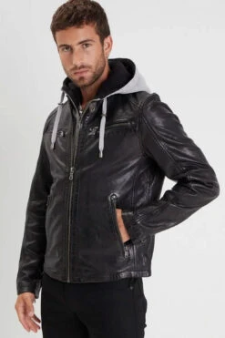 Blouson Cuir Homme à Capuche Noir " 102504 " -Maroquinerie blousoncuir102504noir3 029798800 1801 14102022