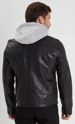 Blouson Cuir Homme Ă Capuche Noir " 102504 "