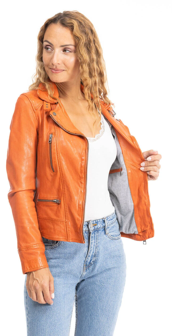 Blouson Cuir Femme Orange Oakwood Style Biker "62065" 3 Blouson Cuir Femme Orange Oakwood Style Biker "62065" – Image 3