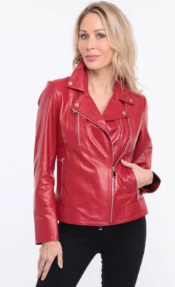 Blouson Cuir Femme Biker Rouge " ELISE " -Maroquinerie blousoncuirelsarouge2 056333400 1558 04072023