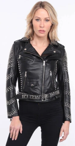 Blouson Biker Femme Agneau Noir Clouté " MILENA " -Maroquinerie blousoncuirnoirmarbella 069439600 1559 04072023
