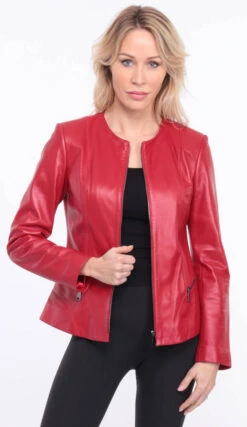 Spencer Cuir Femme Rouge " CHRISTIE " -Maroquinerie blousoncuirrougechrsista 074540200 1559 04072023 scaled