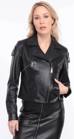 Blouson Biker Agneau Noir Femme " LYNE " -Maroquinerie blousonlynanoir8 025232200 1559 04072023 scaled