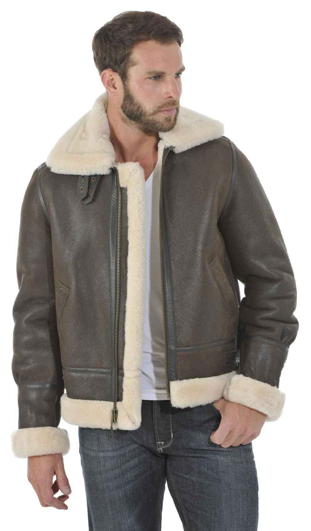 Blouson Cuir Homme Schott Fourrure Moutonmarron Coupe Bombardier " LC 1259 " 2 Blouson Cuir Homme Schott Fourrure Moutonmarron Coupe Bombardier " LC 1259 " – Image 2