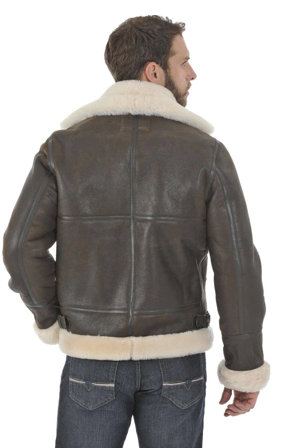 Blouson Cuir Homme Schott Fourrure Moutonmarron Coupe Bombardier " LC 1259 " 5 Blouson Cuir Homme Schott Fourrure Moutonmarron Coupe Bombardier " LC 1259 " – Image 5