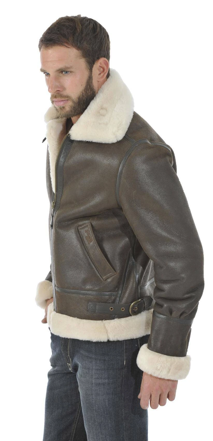 Blouson Cuir Homme Schott Fourrure Moutonmarron Coupe Bombardier " LC 1259 " 3 Blouson Cuir Homme Schott Fourrure Moutonmarron Coupe Bombardier " LC 1259 " – Image 3