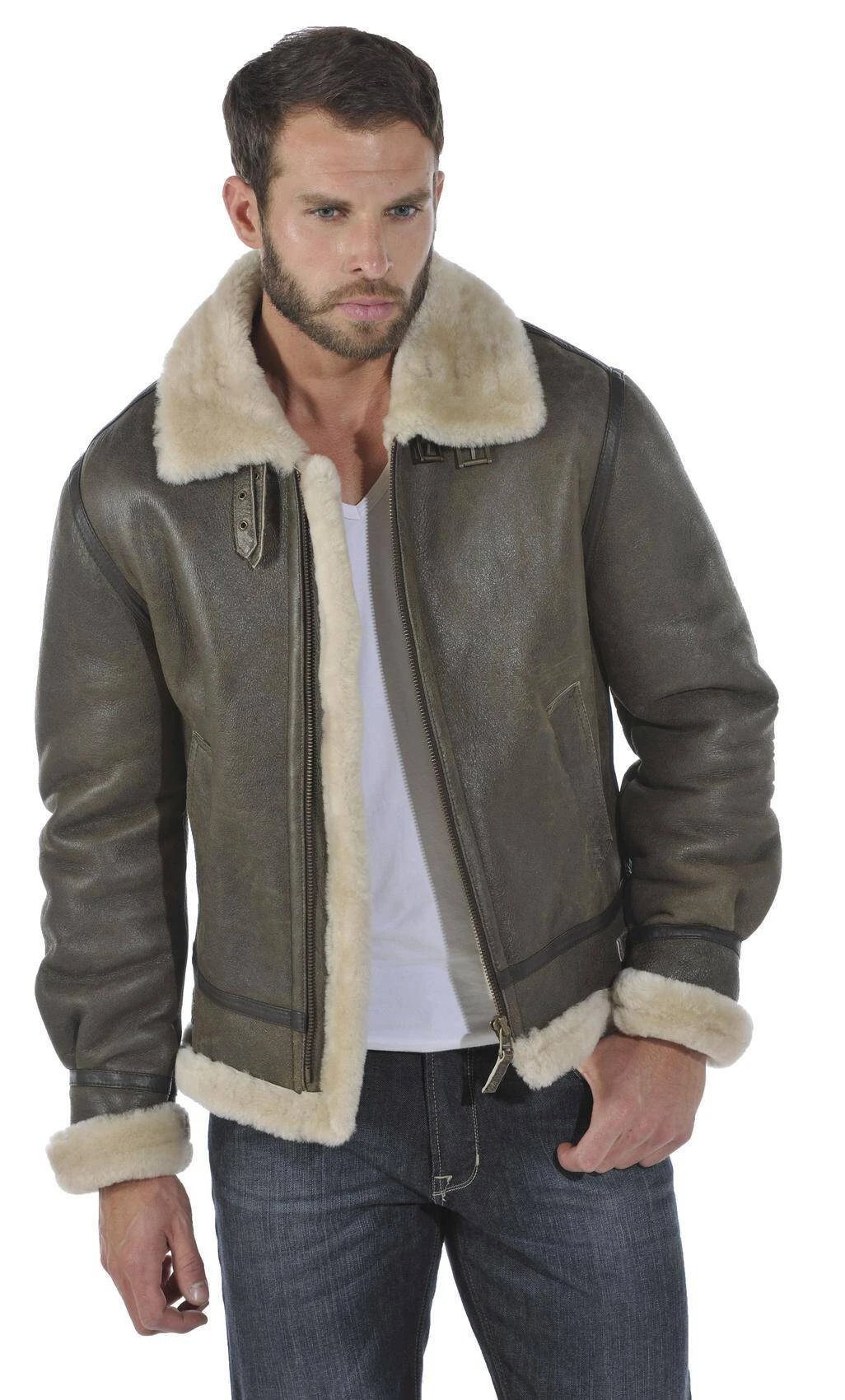 Blouson Cuir Homme Mouton Marron Style Bombardier Hiver " BOMBARDIER " 2 Blouson Cuir Homme Mouton Marron Style Bombardier Hiver " BOMBARDIER " – Image 2