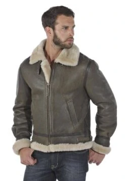 Blouson Cuir Homme Mouton Marron Style Bombardier Hiver " BOMBARDIER "