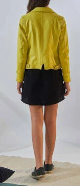 Blouson Cuir Femme Biker Jaune Oakwood " 60861 "