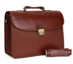 Hexagona Serviette 3 Soufflets Cuir Vachette Marron " 119074 "