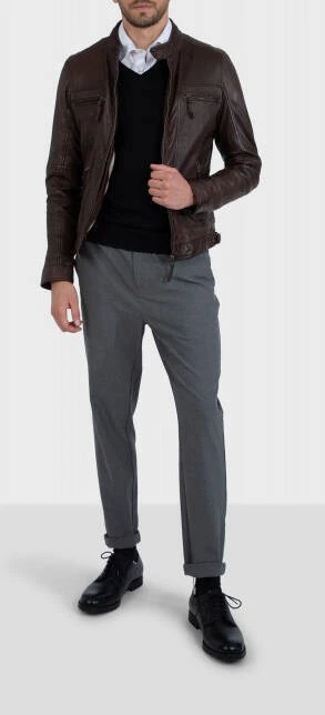 Blouson Cuir Homme Marron Oakwood " 60901 " Agneau Style Motard Tendance 3 Blouson Cuir Homme Marron Oakwood " 60901 " Agneau Style Motard Tendance – Image 3