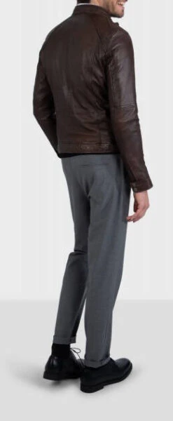 Blouson Cuir Homme Marron Oakwood " 60901 " Agneau Style Motard Tendance