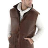 Gilet Cuir Homme Marron Fourrure Mouton Chaud Hiver " CAUTERETS "