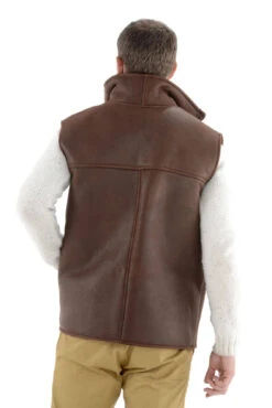 Gilet Cuir Homme Marron Fourrure Mouton Chaud Hiver " CAUTERETS " -Maroquinerie cauterets gilet cuir homme marron dos 055192900 1649 16102015